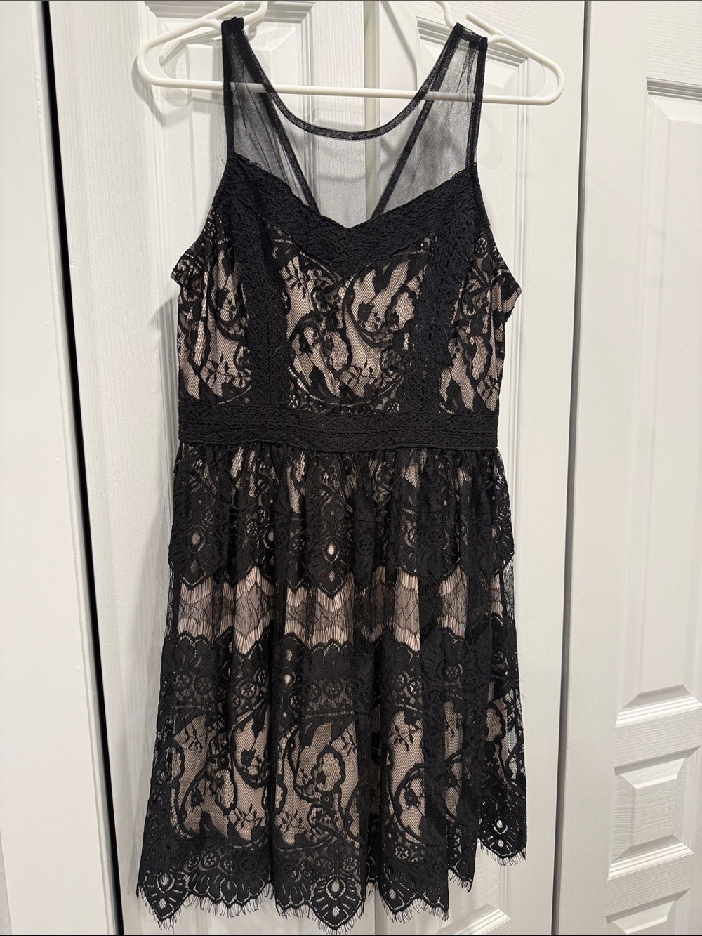 Black Lace Overlay Dress with Nude Lining